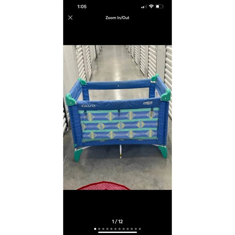 Vintage 90s Graco Pack n Play 870st Series Blue & Green Play Pen & Travel Case